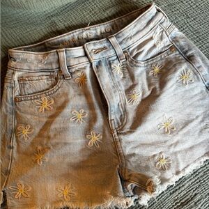 American Eagle Outfitters Floral Embroidered Jean Shorts - Light Blue